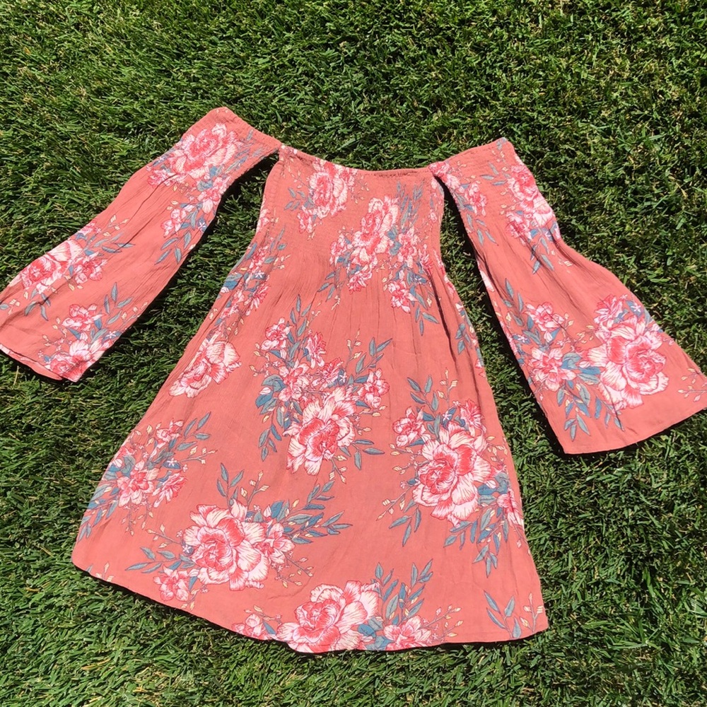 Billabong Rust Pink Floral Off-Shoulder Dress - Picture 3 of 14